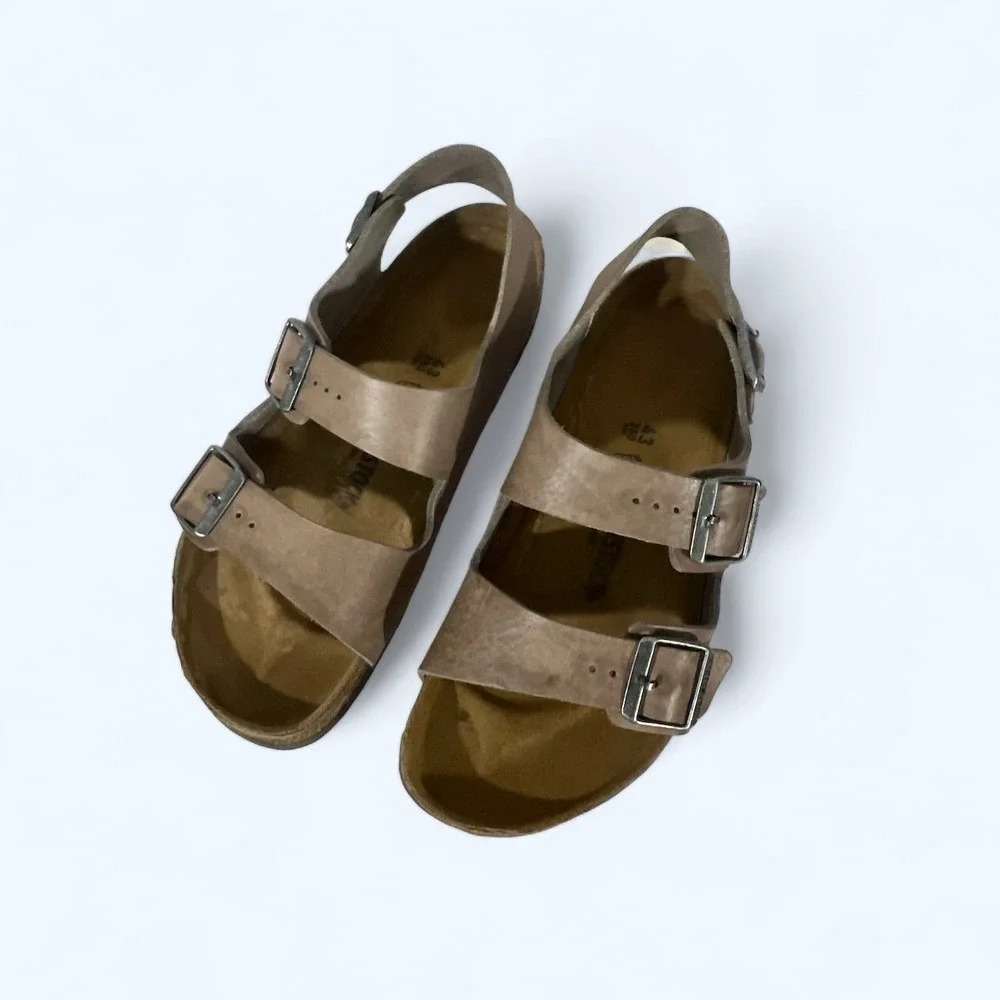 Birkenstock mens Brown Leather Double Strap Milano Sandal 43 S1